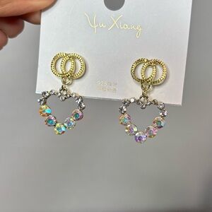 ✨5/$25 Deal!✨ Gold Heart Drop Earrings with Iridescent Crystals